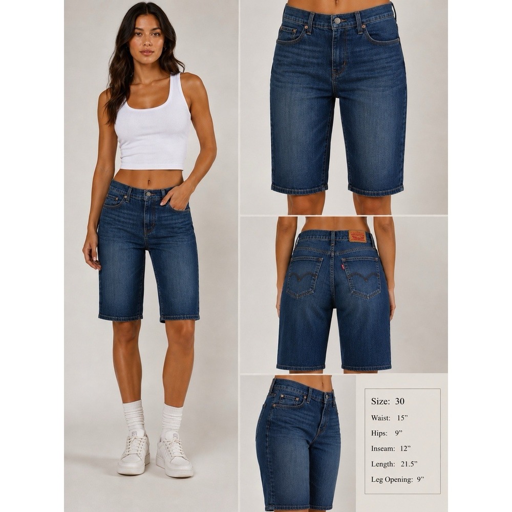 Levi's Y2K Vtg Low Rise Bermuda Jean Shorts Medium Wash Denim Size 30 Long Slim